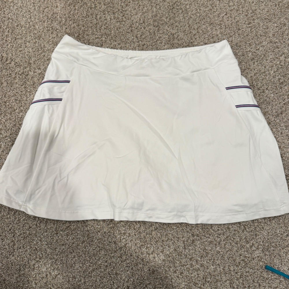 L'Oeuf Poche Womens White Tennis Skort Side Pockets Striped Trim Size Small
